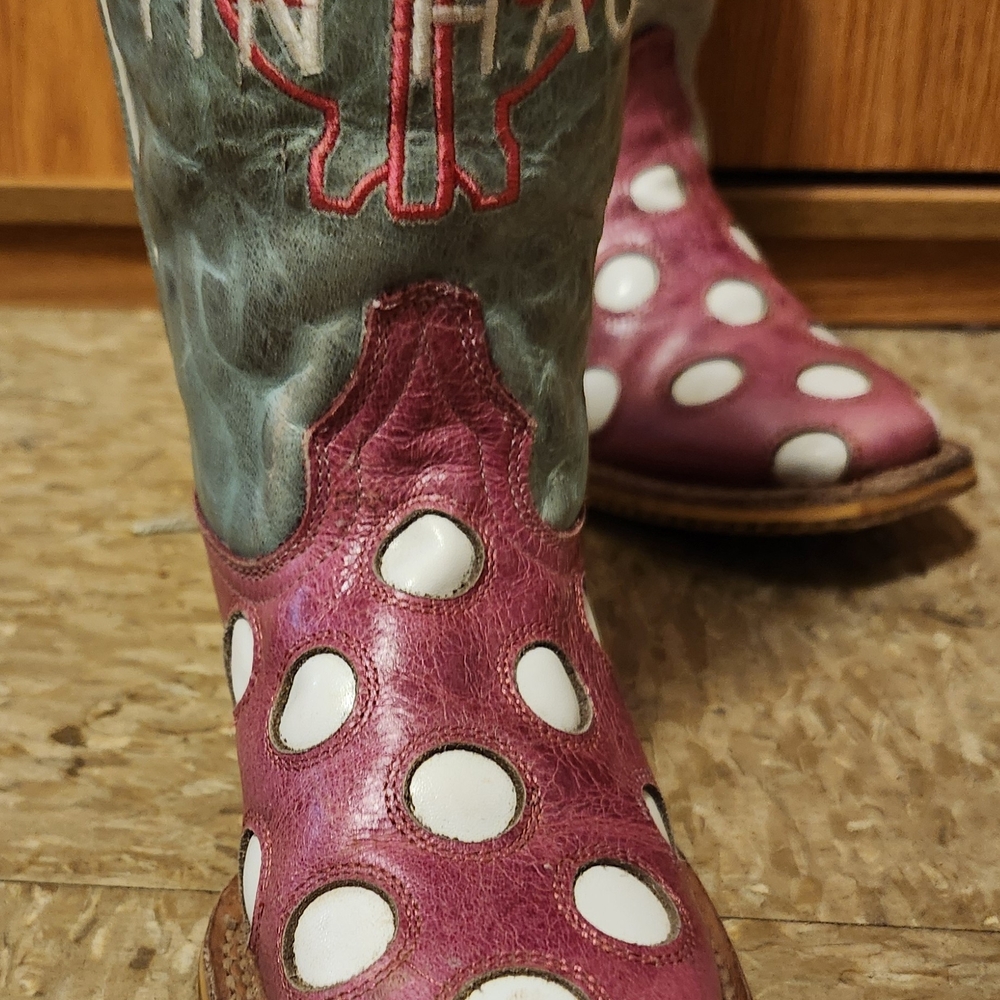 Ariat Kids Pink and Green Polka Dot Boots